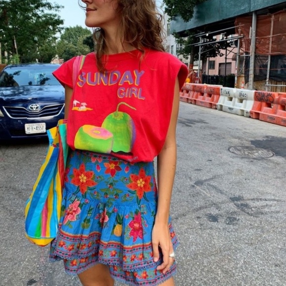 Farm Rio Blue Tropical Tapestry Floral Mini Skirt (Small) - Picture 4 of 9